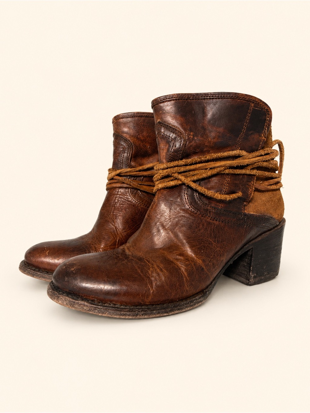 Freebird by Steven Casey Distressed Leather Ankle Boots Brown